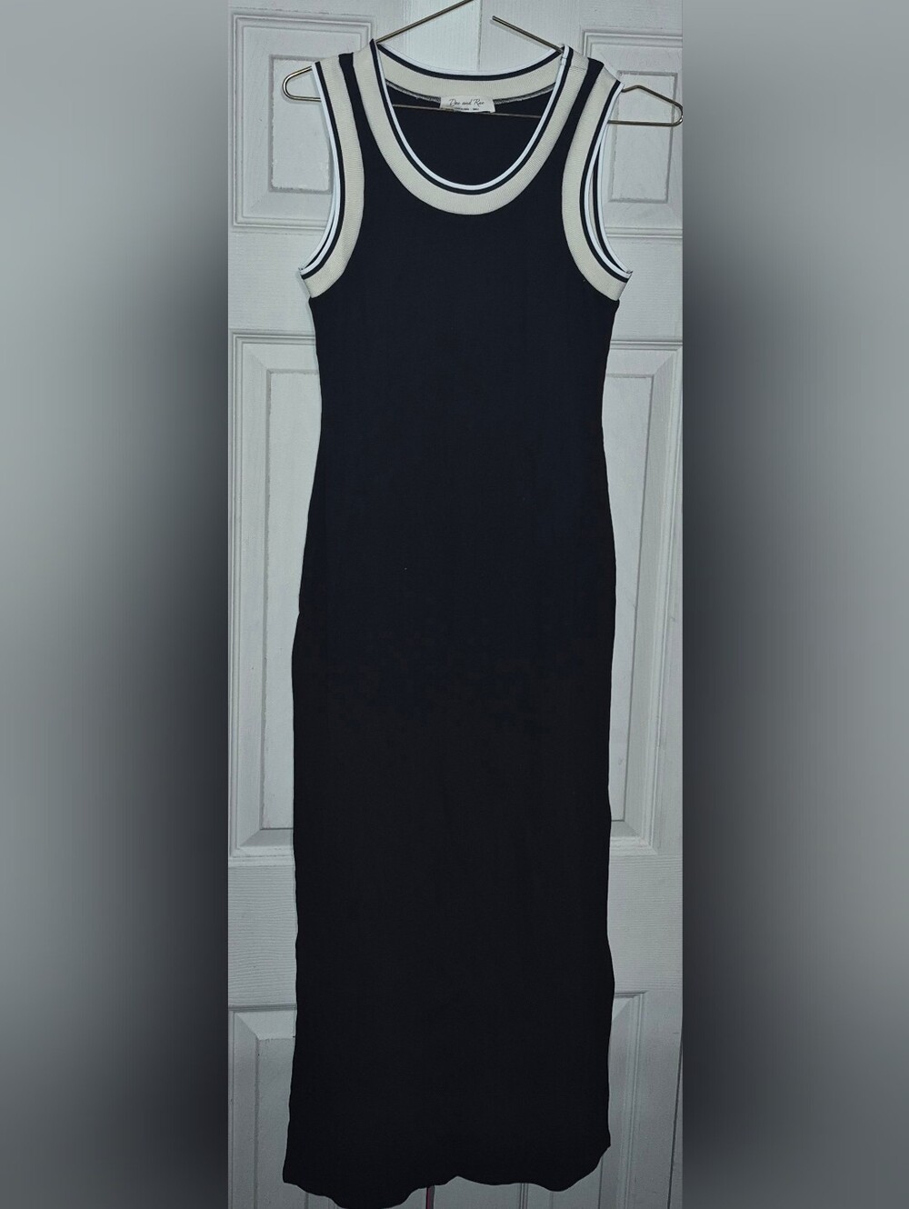 Doe & Rae Black Sleeveless Midi Dress with White Trim